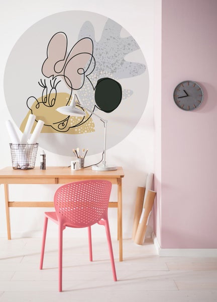 Disney selbstklebende runde Tapete Minnie Mouse Grau, Rosa und Gelb - Ø 128 cm - 612727
