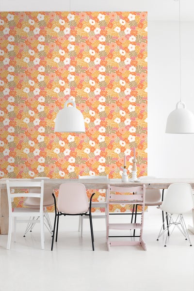 ESTAhome Tapete Blumen im Matisse-Stil Orange und Gelb - 50 x 900 cm - 131005