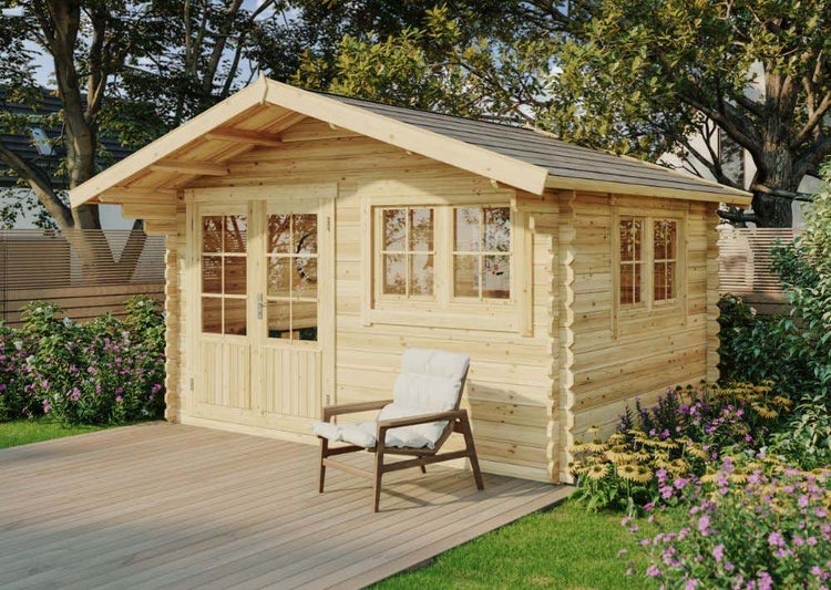 Alpholz Gartenhaus Gabriel-34 400 x 300 cm Gartenhaus aus Holz in natur, Holzhaus mit 34 mm Wandstärke, Blockbohlenhaus imprägniert 4,3x3,7m