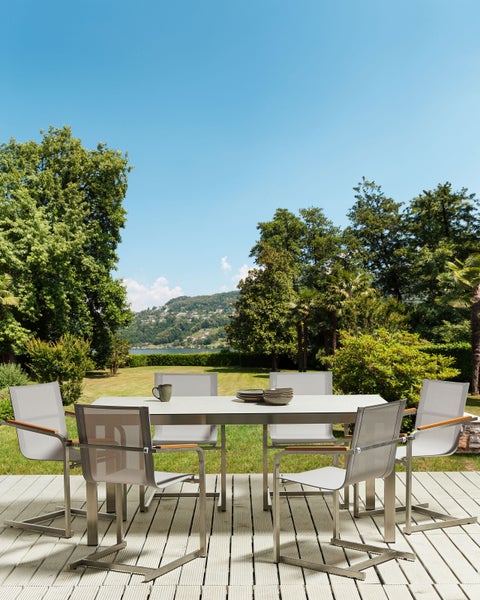 Gartenstuhl 6er Set COSOLETO Edelstahl Beige