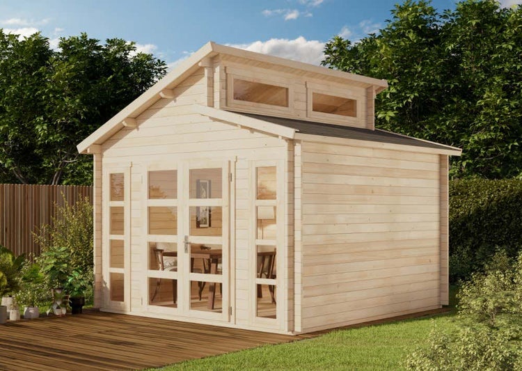 Alpholz Doppel-Pultdach Gartenhaus Vinea-40 Gartenhaus aus Holz, Holzhaus mit 40 mm Wandstärke, Blockbohlenhaus mit Montagematerial, Naturbelassen 3,5x3,5m