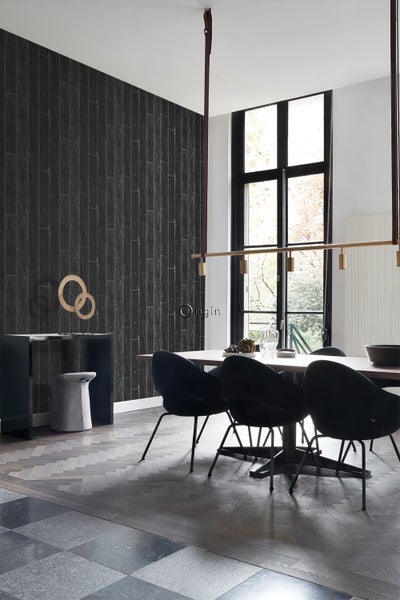 Origin Wallcoverings Tapete Holz-optik Schwarz und Silber - 53 cm x 10.05 m - 347542