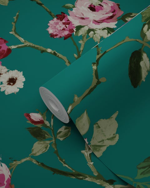Origin Wallcoverings Tapete Blumen Smaragdgrün - 53 cm x 10.05 m - 347432