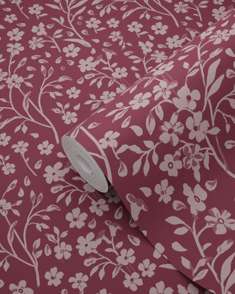 ESTAhome Tapete Blumen Aubergineviolett - 50 x 900 cm - 131132