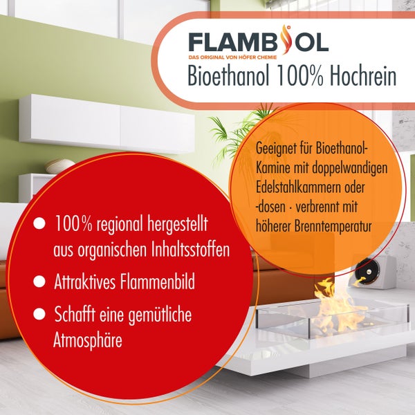 Flambol Bioethanol 100 Prozent hochrein für Bioethanol Kamine