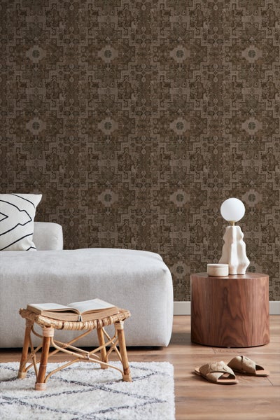 ESTAhome Tapete orientalisches Kelim-Patchwork Braun - 50 x 900 cm - 131360