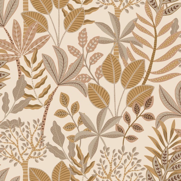 ESTAhome Tapete Blätter Beige und Sandbraun - 50 x 900 cm - 139678