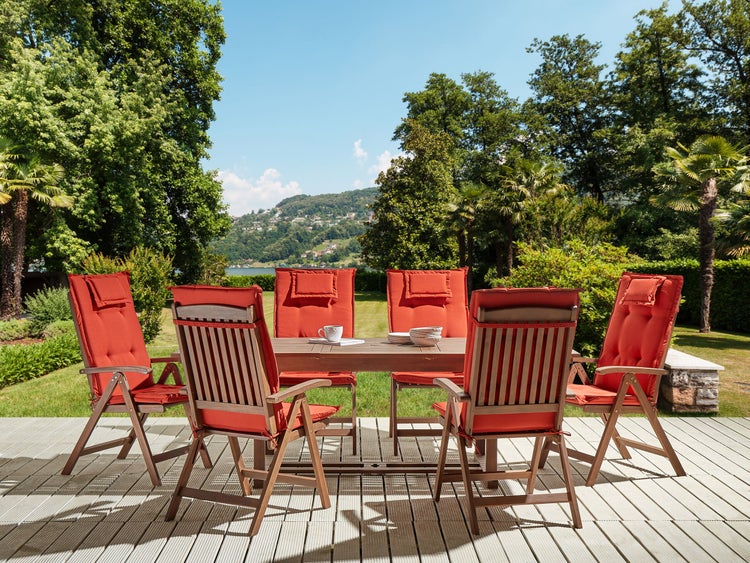 Gartenmöbel Set 6-Sitzer AMANTEA inkl. Kissen Akazienholz Rot