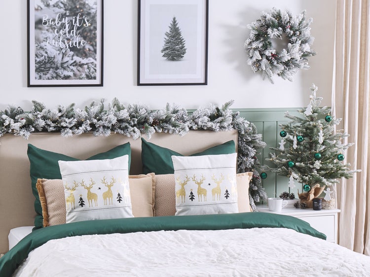 Dekokissen 2er Set DONNER Baumwolle 45 x 45 cm Weiß Weihnachtsmotiv