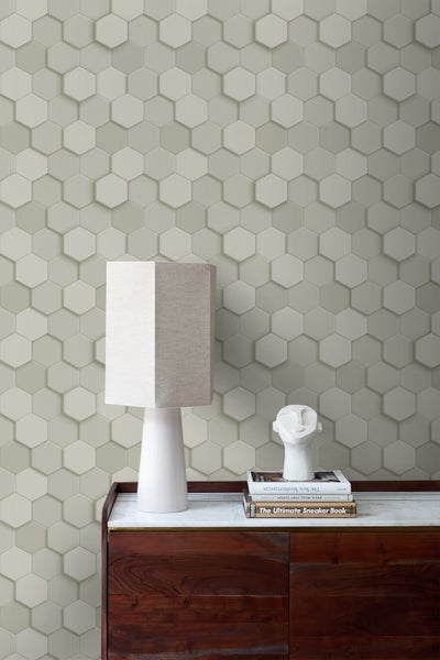 Origin Wallcoverings Tapete 3D Wabenmuster Hellgrau - 53 cm x 10.05 m - 347850
