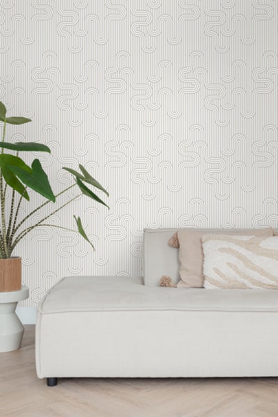 ESTAhome Tapete grafische Linien Grau und Weiß - 50 x 900 cm - 131026