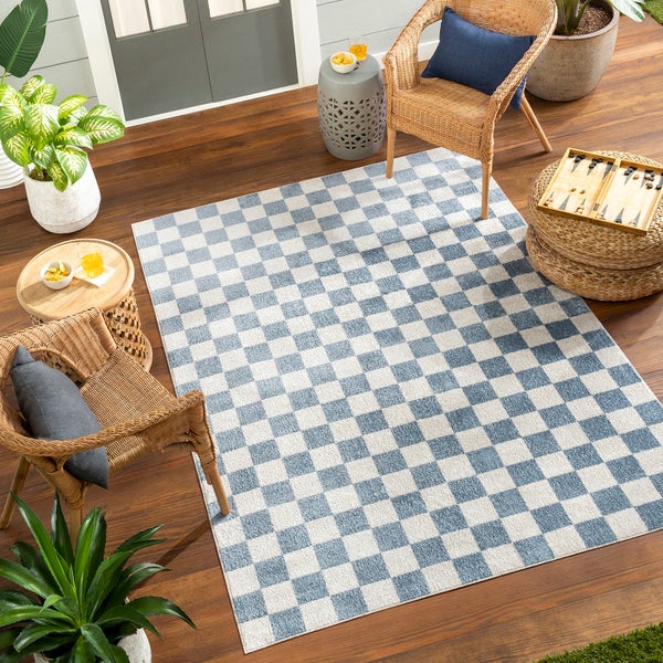 Skandinavischer Teppich mit Karomuster Maschinenwaschbar Blau 200x275 cm CHELSEA