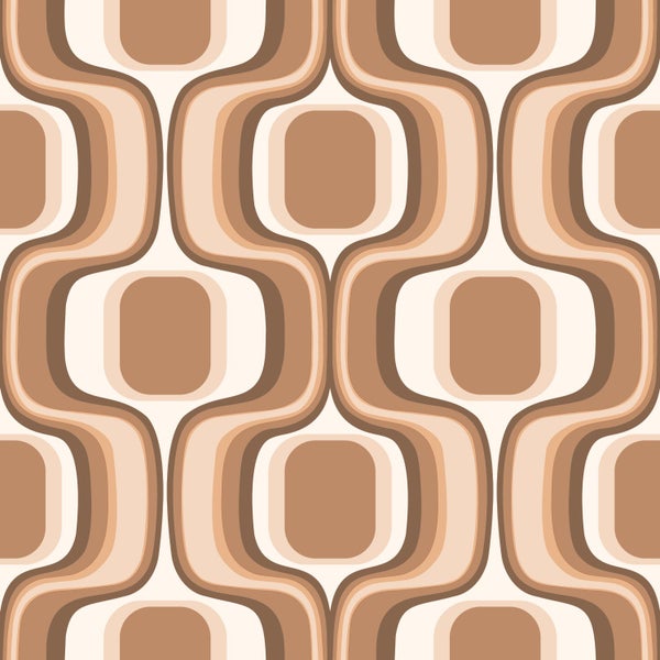 Tapete mit Retro-Muster, Nachttisch, Lampe und Kamera