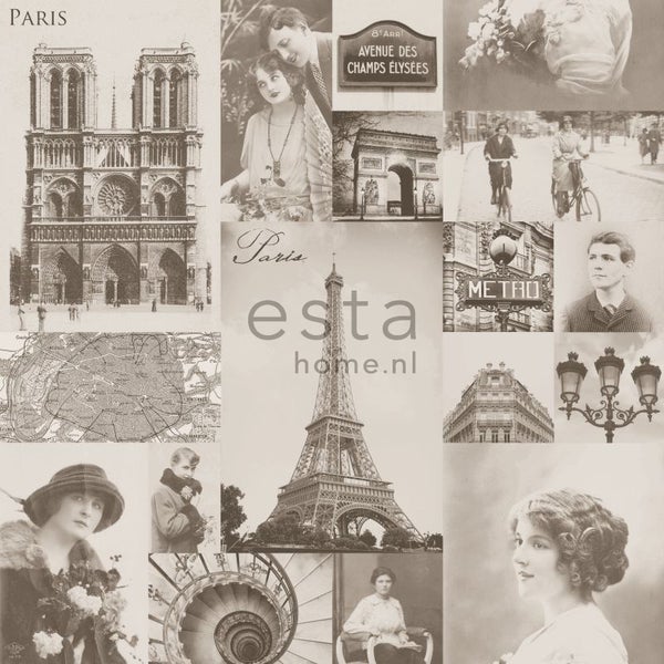 ESTAhome Tapete Paris Ansicht Sepiabraun - 53 cm x 10.05 m - 138148