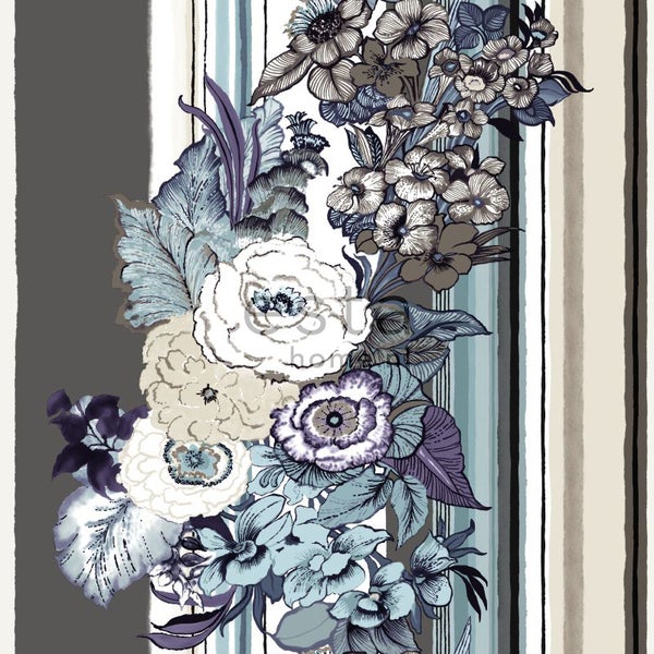 ESTAhome Tapete Blumenmuster Taupe und Dunkelviolett - 53 cm x 10.05 m - 138117