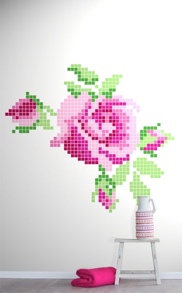 ESTAhome Fototapete Häkelrose Rosa und Grün - 200 x 279 cm - 158108
