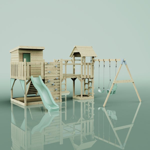 Spielturm mit Rutsche, Kletterwand und Schaukel für Kinder