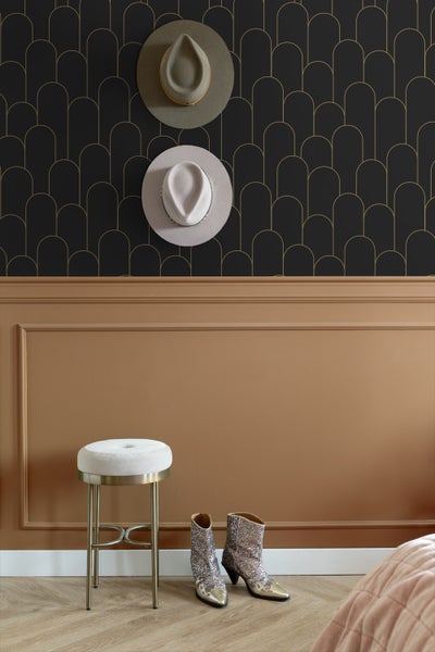 ESTAhome Tapete Art Decó Muster Schwarz und Gold - 50 x 900 cm - 139658