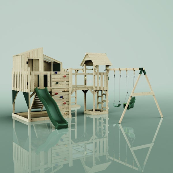 Spielplatz mit Rutsche, Kletterwand und Schaukel