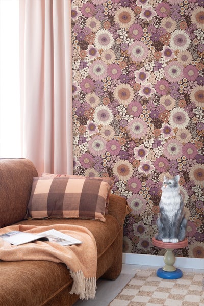 ESTAhome Tapete Retro Blumen mauve-violett und Terrakottarosa - 50 x 900 cm - 131319