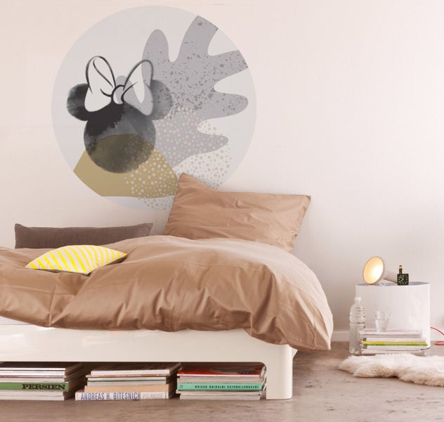 Disney selbstklebende runde Tapete Minnie Mouse Grau, Schwarz und Gelb - Ø 128 cm - 612726