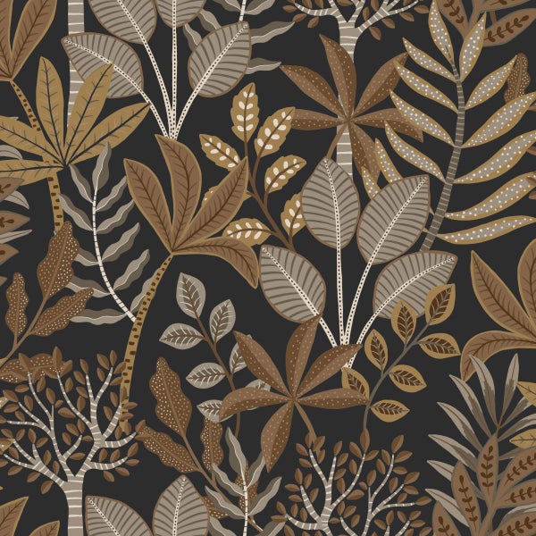 ESTAhome Tapete Blätter Schwarz, Braun und Beige - 50 x 900 cm - 139682