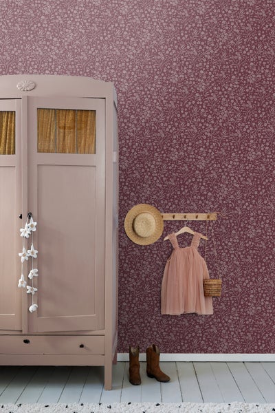 ESTAhome Tapete Blumen Aubergineviolett - 50 x 900 cm - 131132