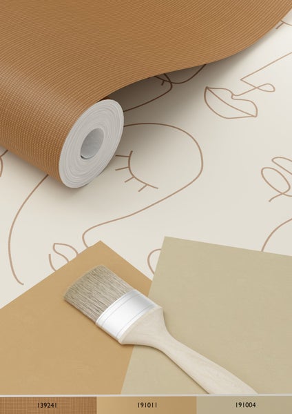 ESTAhome Tapete Line Art Gesichter Hellbeige - 53 cm x 10.05 m - 139374