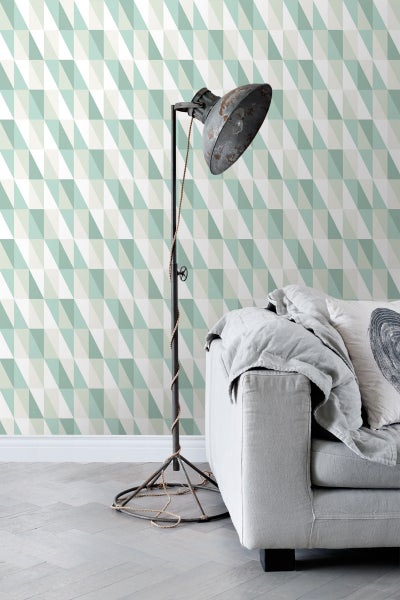 ESTAhome Tapete grafische Dreiecke Mintgrün und Blau - 53 cm x 10.05 m - 138920