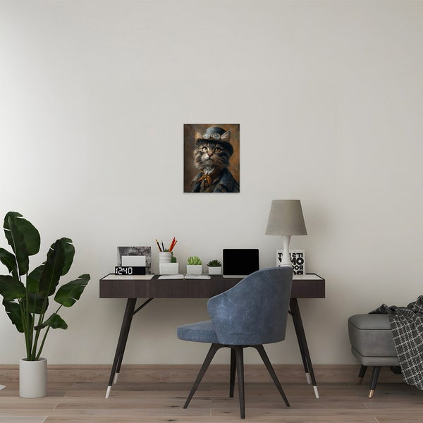 Dekoratives Wandbild im Arbeitszimmer mit einem Katzenmotiv im Steampunk-Stil