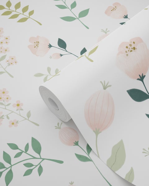 ESTAhome Tapete Blumen Weiß, Rosa und Grün - 53 cm x 10.05 m - 139339
