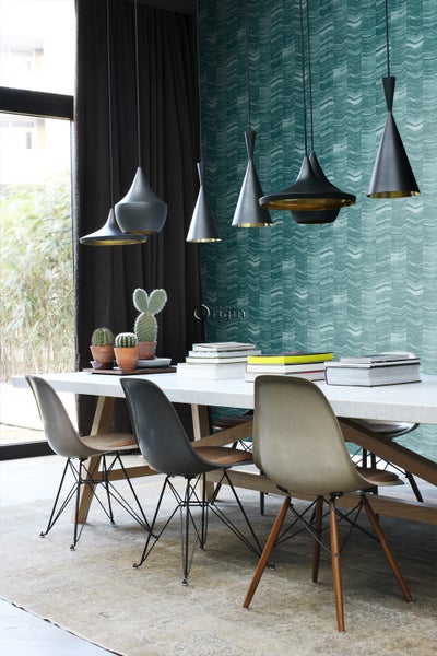 Origin Wallcoverings Tapete Zick-Zack-Mamorstreifen Petrolblau - 53 cm x 10.05 m - 337249