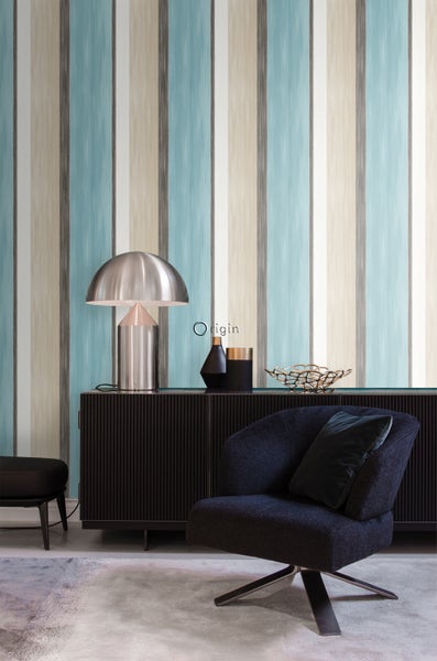 Origin Wallcoverings Tapete Streifen Türkis und Beige - 53 cm x 10.05 m - 346929