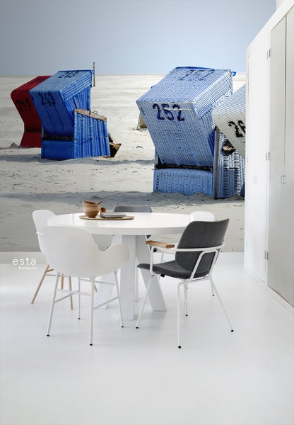 ESTAhome Fototapete Strandstuhl Blau und Beige - 372 x 270 cm - 156518