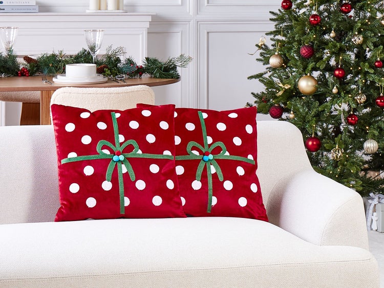 Dekokissen 2er Set GUMDROP Samtstoff 45 x 45 cm Rot Weihnachtsmotiv