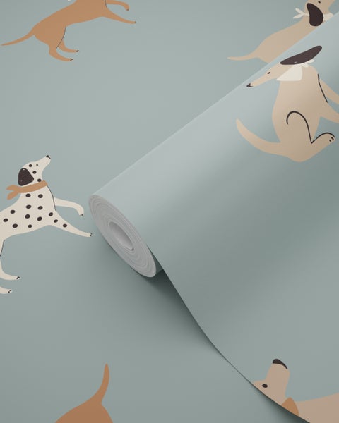 ESTAhome Tapete Hunde Blau und Braun - 50 x 900 cm - 131381