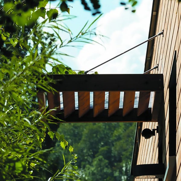 Modernes Vordach als Sonnenschutz aus Holz für Haustür 120 cm Lumilam