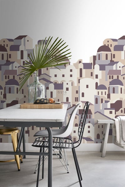 ESTAhome Fototapete Mediterrane Häuser Beige und Grau - 200 x 279 cm - 159260