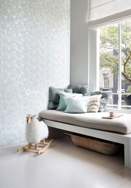 Origin Wallcoverings Tapete Dreiecke Pastellviolett, Pastell Mintgrün, Silbergrau und Pastellblau - 53 cm x 10.05 m - 337205