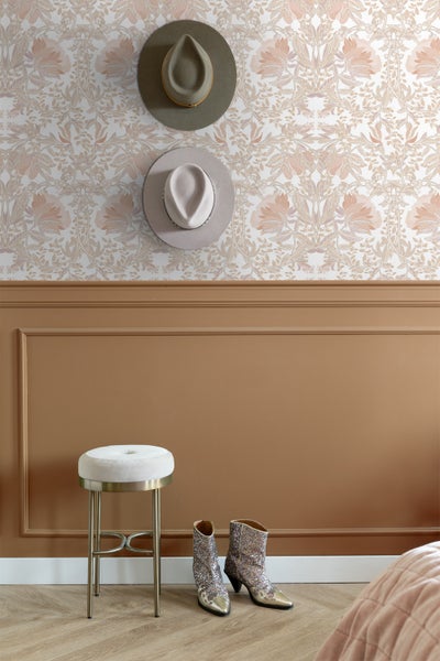 ESTAhome Tapete Blumenmuster im Jugendstil Sandbeige und Terrakotta - 53 cm x 10.05 m - 139613