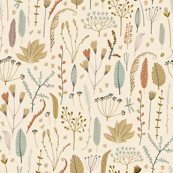 ESTAhome Tapete Feldblumen Olivgrün - 50 x 900 cm - 131163