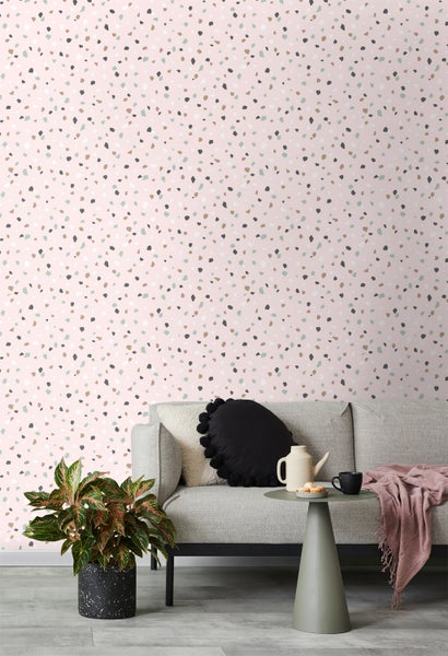 Walls4You Tapete Terrazzo-Motiv Rosa - 53 cm x 10.05 m - 935314