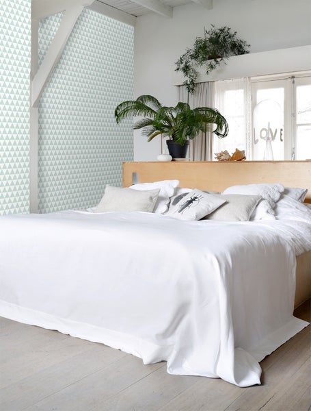 ESTAhome Tapete grafische, geometrische Dreiecke Pastell Mintgrün und Weiß - 53 cm x 10.05 m - 148669