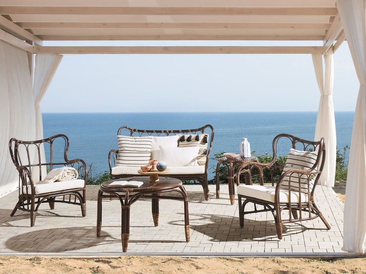 Lounge Set mit Tisch 4-Sitzer BRINDISI Rattan Dunkelbraun