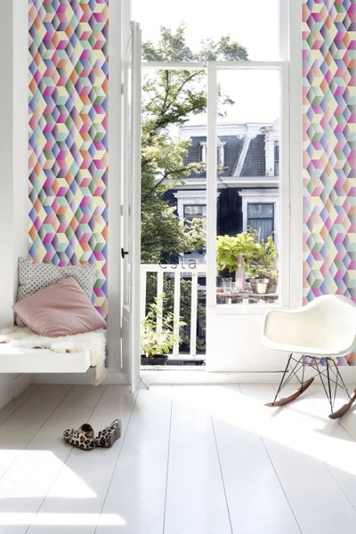 ESTAhome XXL-Vliestapete 3D-Würfel Rosa, Gelb, Grün und Blau - 50 x 900 cm - 158913