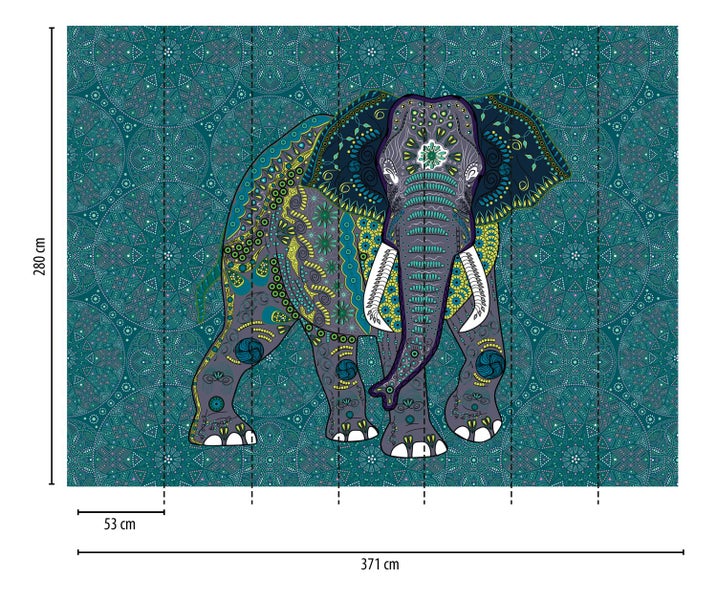 Tapete mit Elefantenmuster, Maße 371 cm x 280 cm
