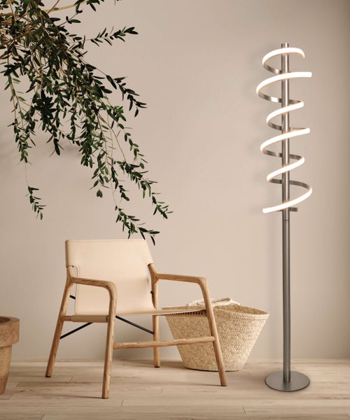 LED-Stehleuchte BELLEZA, moderne Stehlampe aus Metall und Kunststoff in Nickel matt und Weiß, mit fest verbauten LEDs, 140 hoch, Beleuchtung für Wohnzimmer, Esszimmer, Schlafzimmer oder Büro.