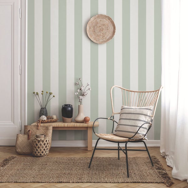 Sanders und Sanders Tapete Streifen Grün und Beige - 53 cm x 10.05 m - 640689