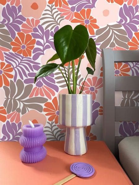 ESTAhome Tapete Blumen im Matisse-Stil Lila und Orange - 50 x 900 cm - 131007