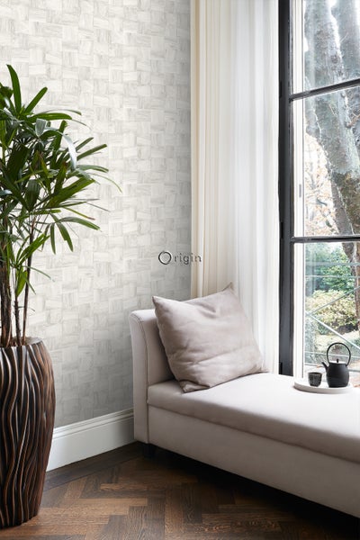 Origin Wallcoverings Tapete quadratische Holzstücke Crême-Weiß - 53 cm x 10.05 m - 347515